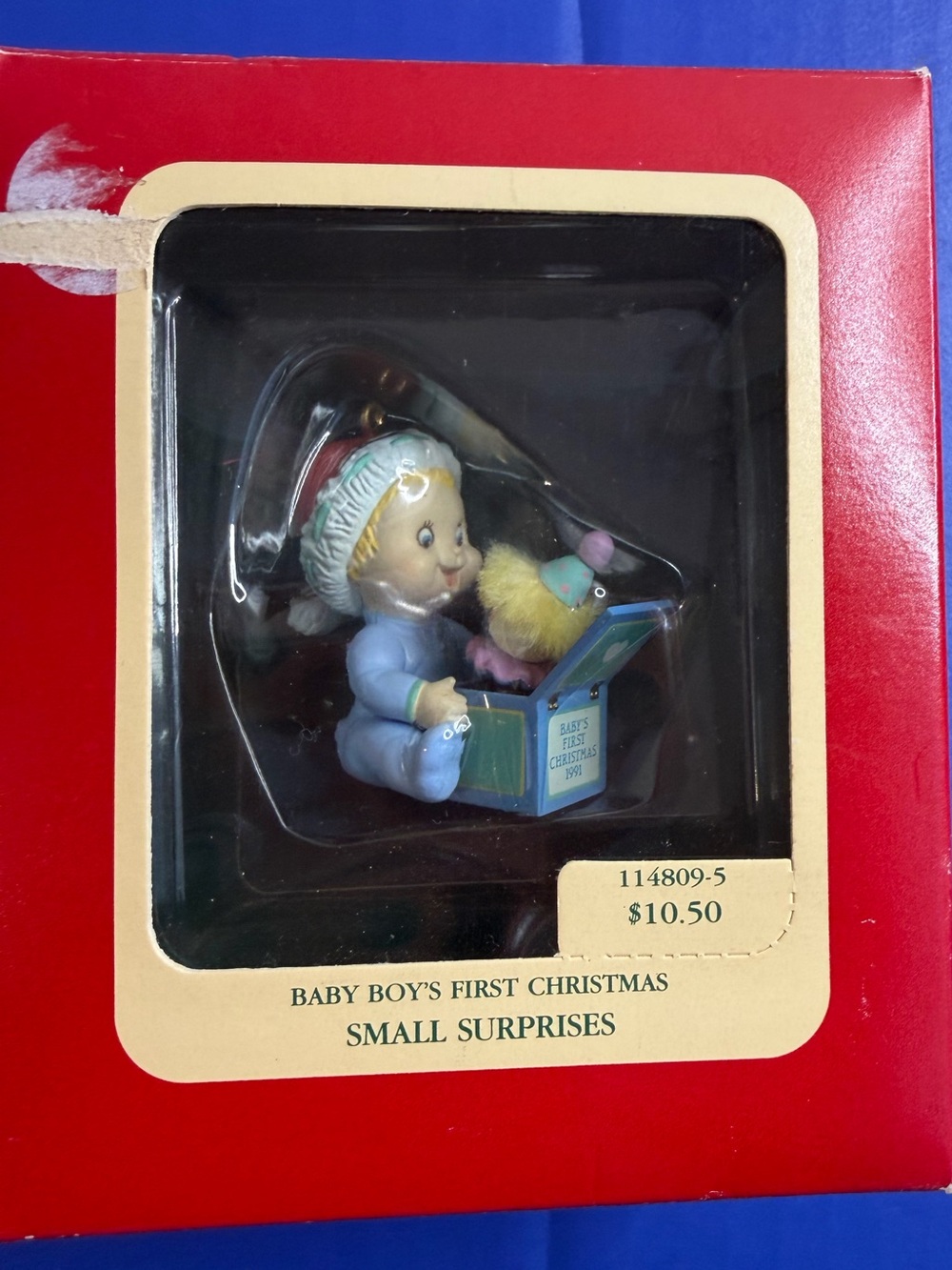 1991 Carlton Cards Baby Boy’s First Christmas Jack in the Box Ornament NIB NEW